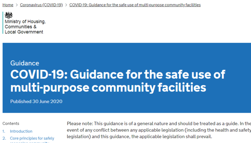 Government Guidance for Re-Opening Multi-Use Community Facilities Published